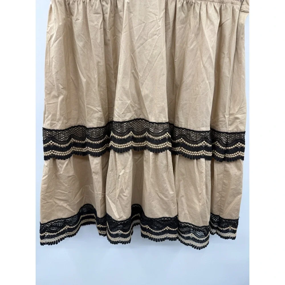 Twinset Milano Lace Trim V-Neck Short Sleeve Dress Women's IT 46 Beige Boho Chic - Picture 5 of 15
